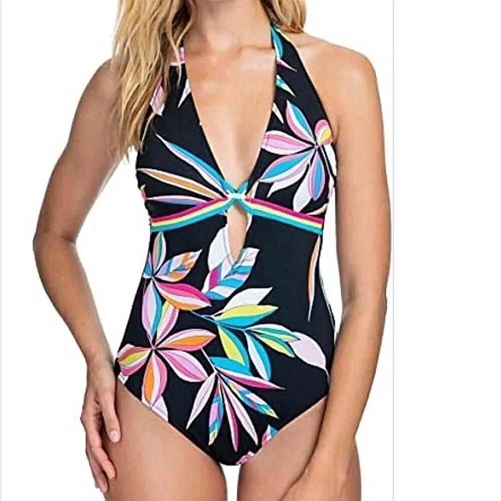 Gottex Women’s tutti frutti heyhole Halter V-Neck One Piece Swimsuit size 10
